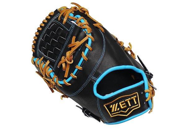 ZETT Pro Model Elite 12.5 inch LHT First Base Mitt - Black/Skyblue