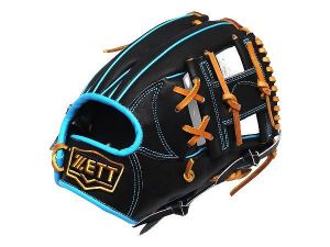 ZETT Pro Model Elite 11.5 inch Infielder Glove - Black/Skyblue