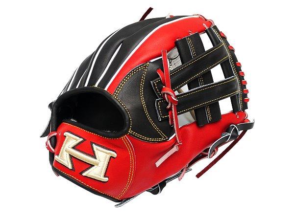 HI-GOLD Japan Steerhide 11.5 inch V Web Infielder Glove - Black/Red