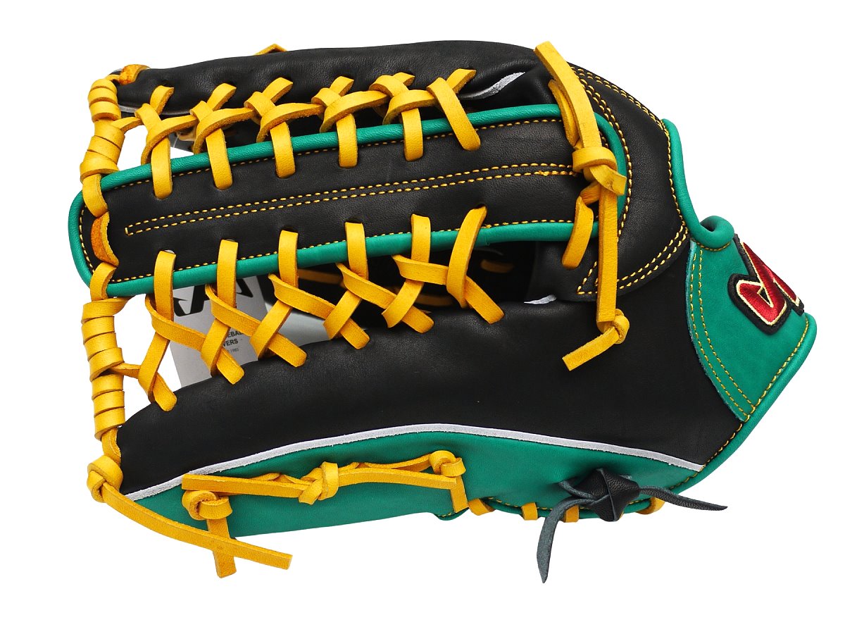HATAKEYAMA Classic Series 12.75 inch Left Hand Throw Outfielder Glove - Black/Green #4