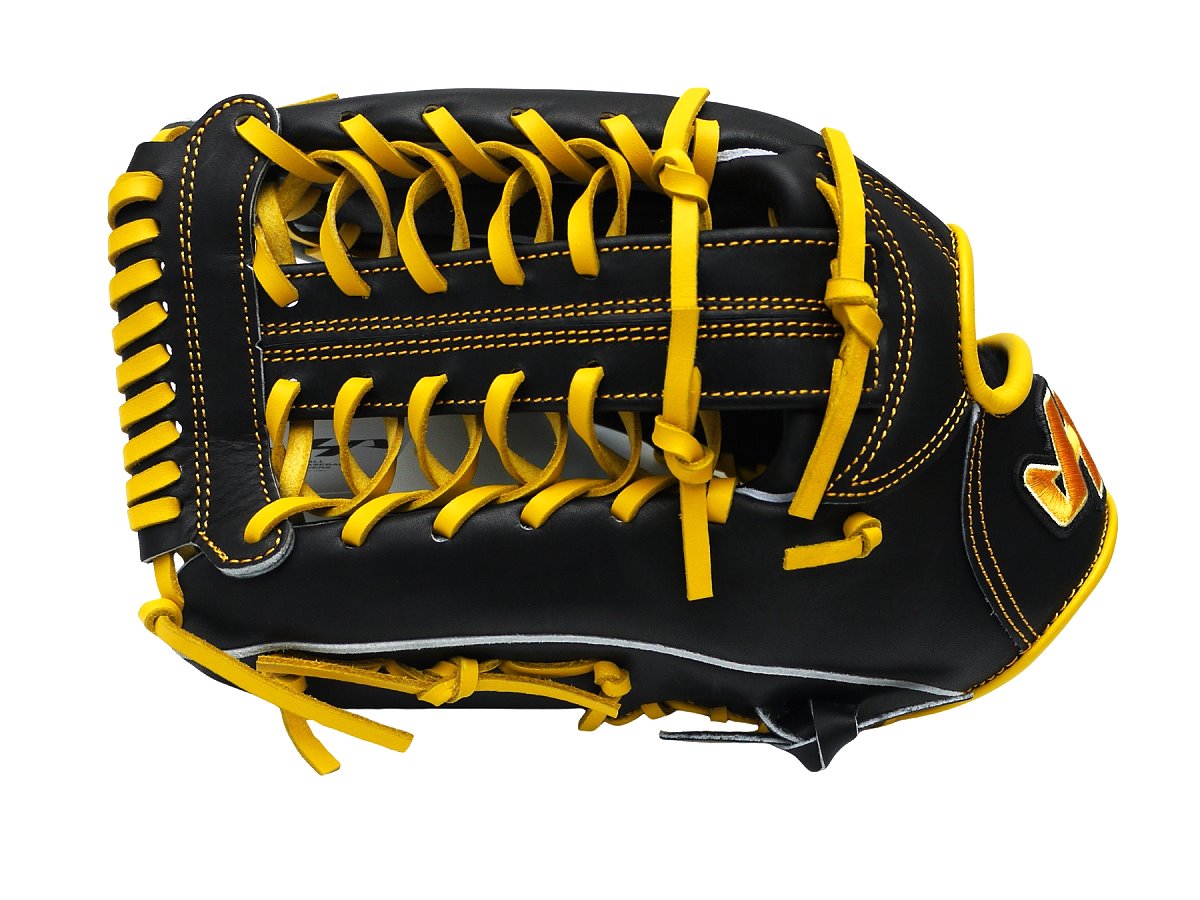 HATAKEYAMA Classic Series 12.75 inch Left Hand Throw Outfielder Glove - Black/Yellow #4