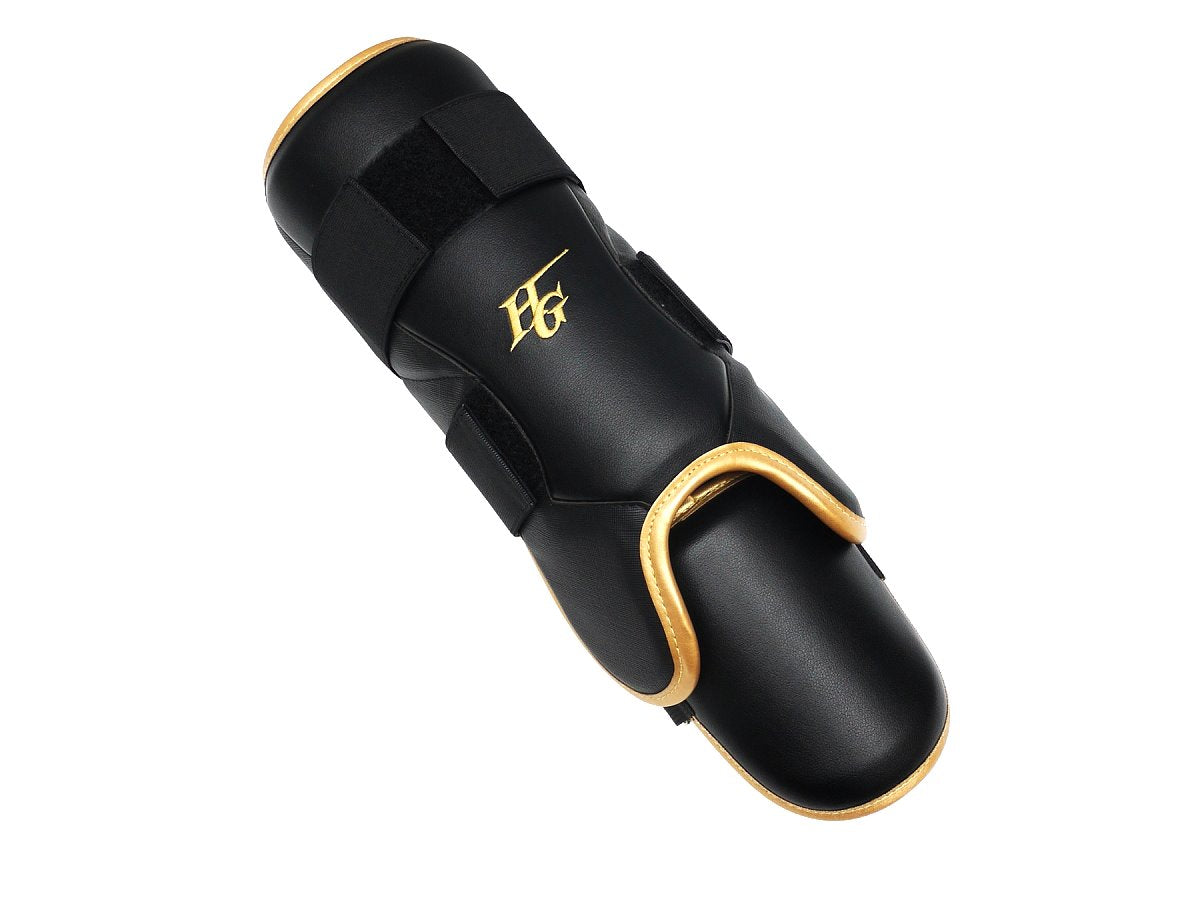HI-GOLD Premium Batting Shin Guard - Black/Gold | Extended Design | Removable Ankle Pad #1