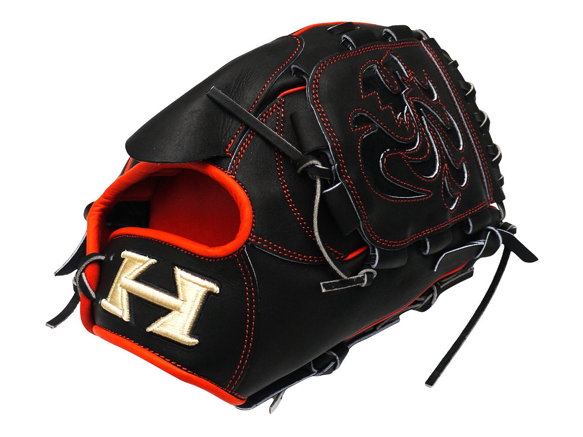 HI-GOLD Pro Special Edition Japan Steerhide 12 inch Pitcher Glove - Black/Orange-Red