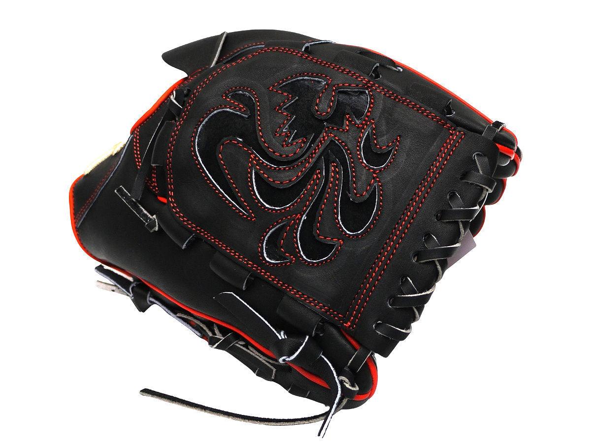 HI-GOLD Pro Special Edition Japan Steerhide 12 inch Pitcher Glove - Black/Orange-Red
