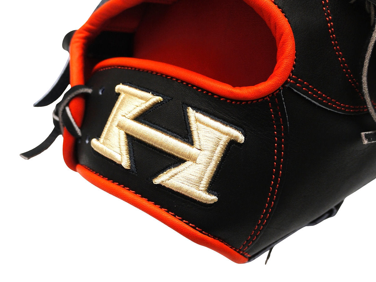 HI-GOLD Pro Special Edition Japan Steerhide 12 inch Pitcher Glove - Black/Orange-Red