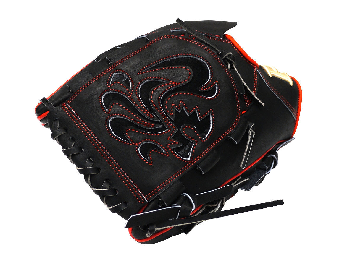 HI-GOLD Pro Special Edition Japan Steerhide 12 inch Left Hand Throw Pitcher Glove - Black/Orange-Red