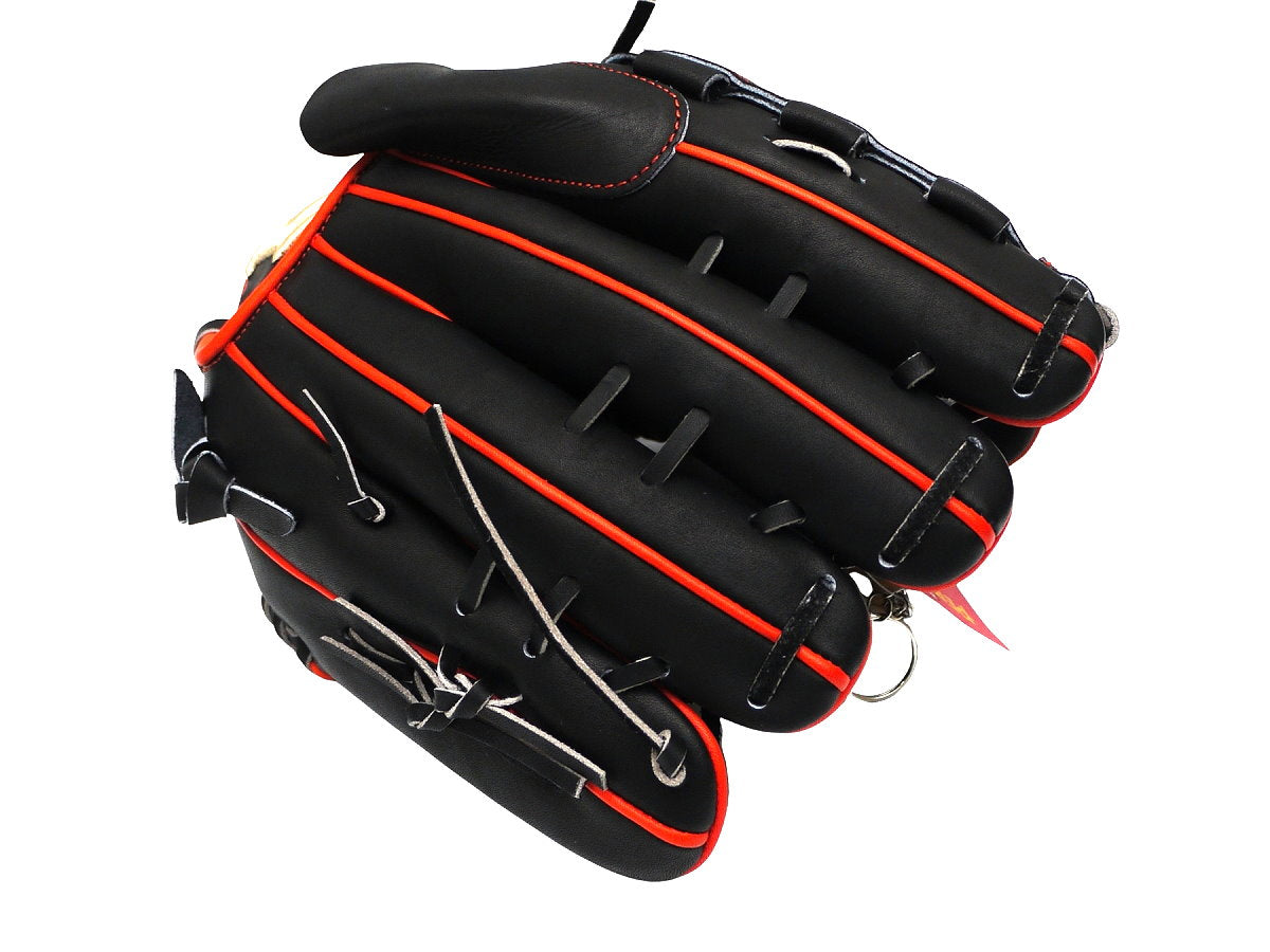 HI-GOLD Pro Special Edition Japan Steerhide 12 inch Left Hand Throw Pitcher Glove - Black/Orange-Red