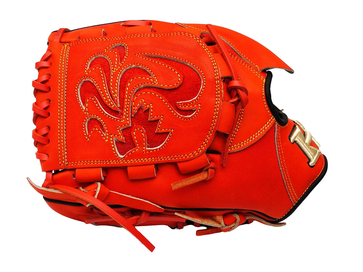 HI-GOLD Pro Special Edition Japan Steerhide 12 inch Left Hand Throw Pitcher Glove - Orange-Red/Black