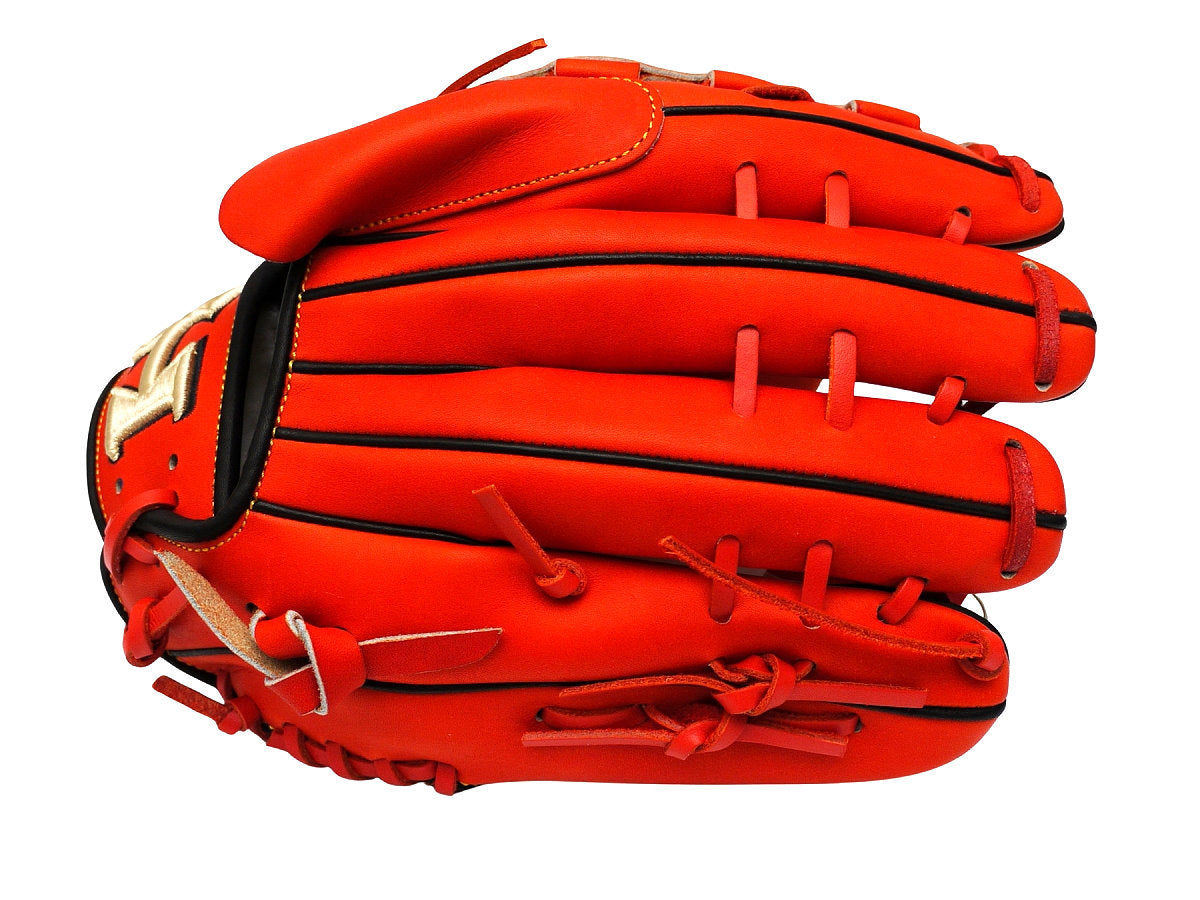 HI-GOLD Pro Special Edition Japan Steerhide 12 inch Left Hand Throw Pitcher Glove - Orange-Red/Black