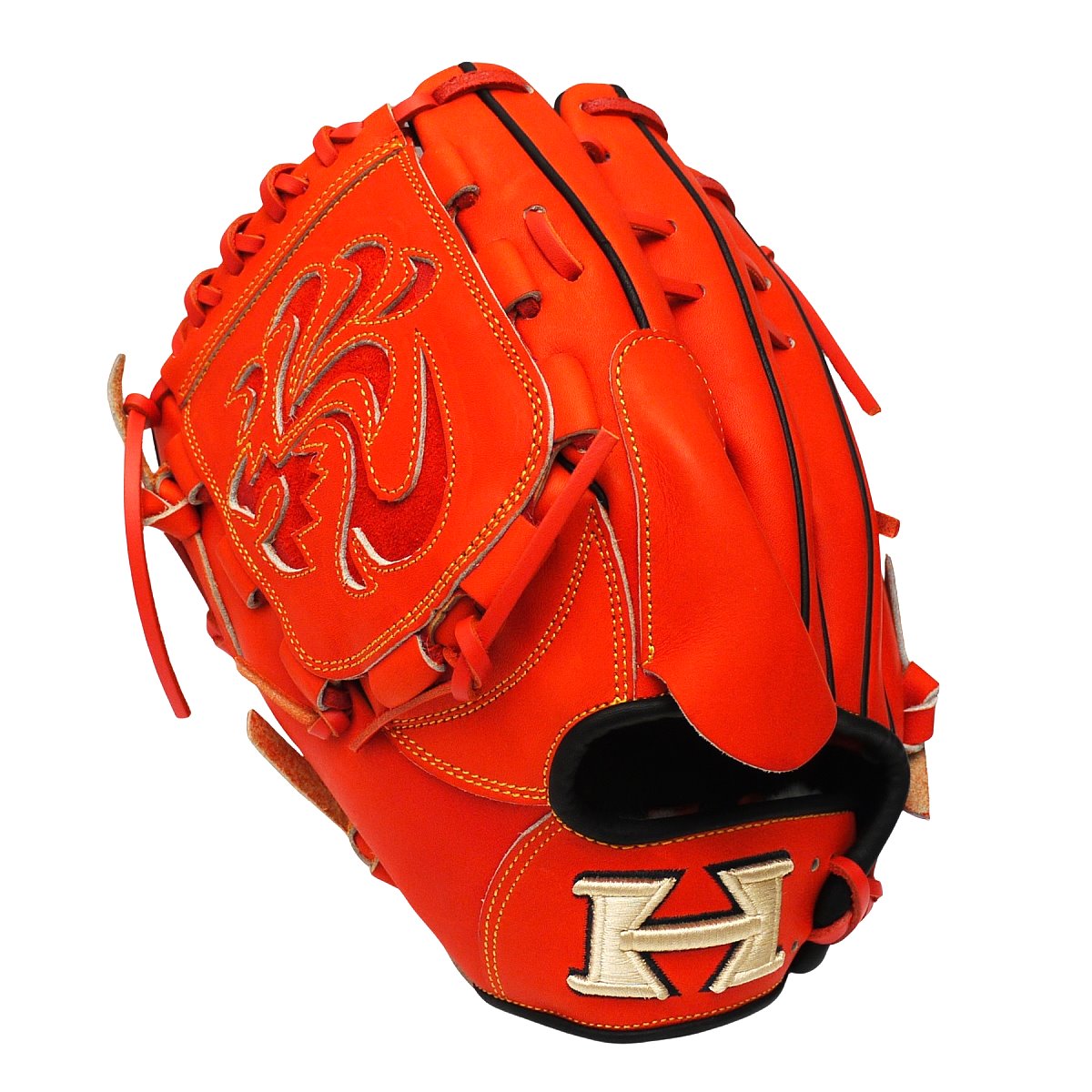 HI-GOLD Pro Special Edition Japan Steerhide 12 inch Left Hand Throw Pitcher Glove - Orange-Red/Black