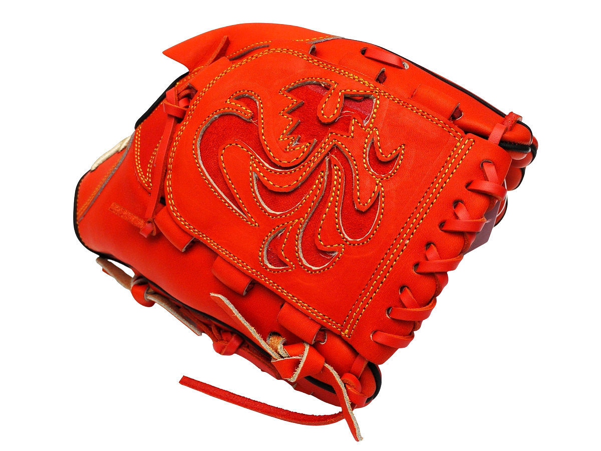 HI-GOLD Pro Special Edition Japan Steerhide 12 inch Pitcher Glove - Orange-Red/Black