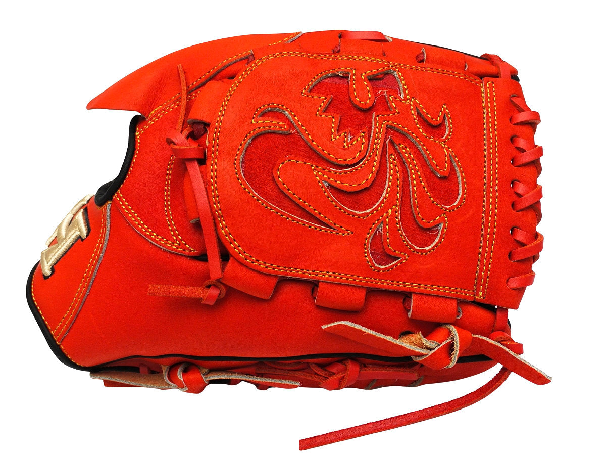 HI-GOLD Pro Special Edition Japan Steerhide 12 inch Pitcher Glove - Orange-Red/Black