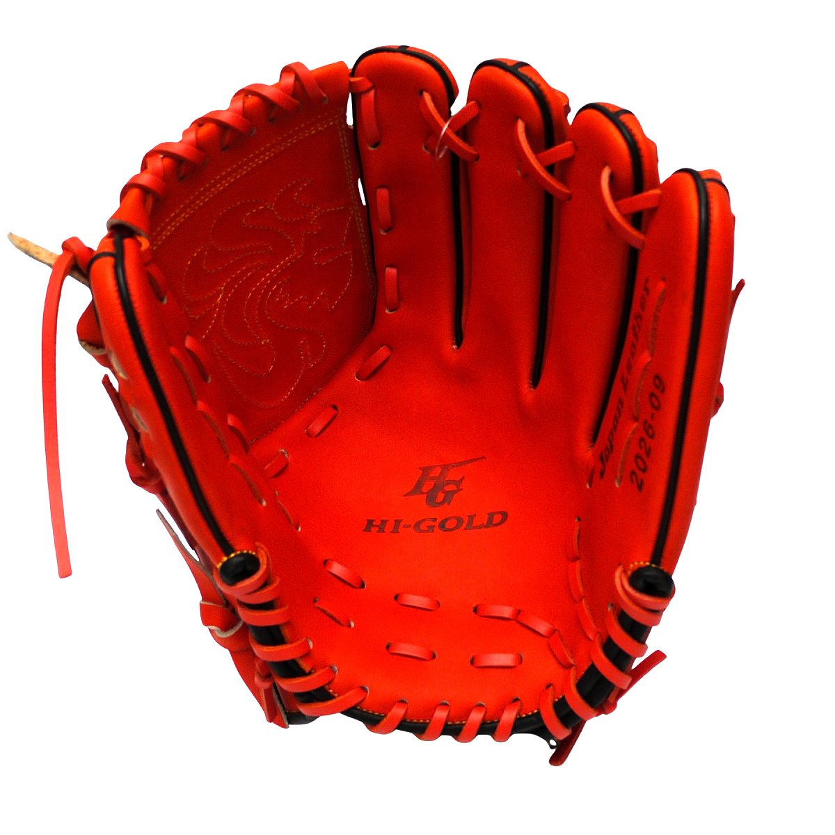 HI-GOLD Pro Special Edition Japan Steerhide 12 inch Pitcher Glove - Orange-Red/Black
