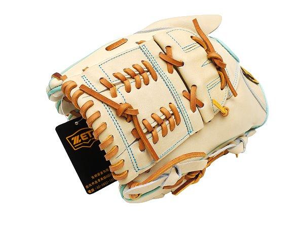 ZETT Pro Model Elite 12 inch Left Hand Throw Pitcher Glove - Beige/Skyblue #2