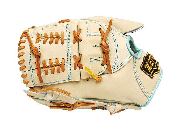 ZETT Pro Model Elite 12 inch Left Hand Throw Pitcher Glove - Beige/Skyblue #4