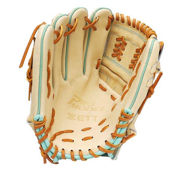 ZETT Pro Model Elite 12 inch Left Hand Throw Pitcher Glove - Beige/Skyblue #7