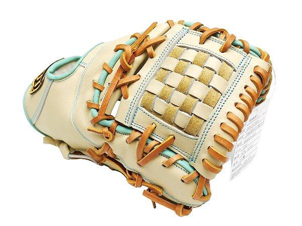 ZETT Pro Model Elite 12.5 inch First Base Mitt - Beige/Skyblue #2