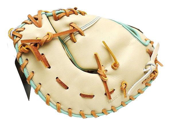 ZETT Pro Model Elite 12.5 inch First Base Mitt - Beige/Skyblue #3