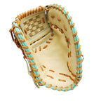 ZETT Pro Model Elite 12.5 inch First Base Mitt - Beige/Skyblue #7