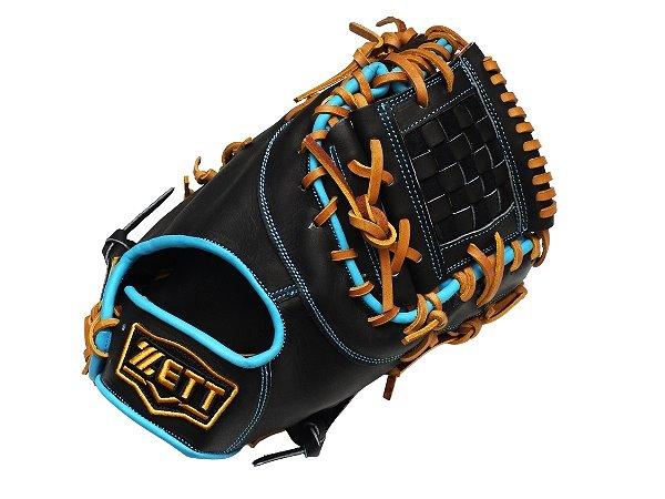 ZETT Pro Model Elite 12.5 inch First Base Mitt - Black/Skyblue #1
