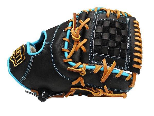 ZETT Pro Model Elite 12.5 inch First Base Mitt - Black/Skyblue #4
