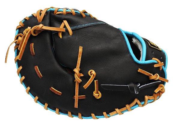 ZETT Pro Model Elite 12.5 inch First Base Mitt - Black/Skyblue #5