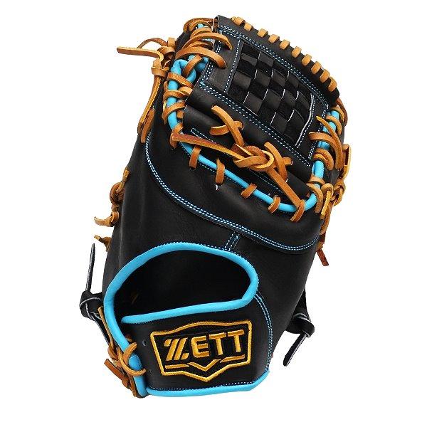 ZETT Pro Model Elite 12.5 inch First Base Mitt - Black/Skyblue #6