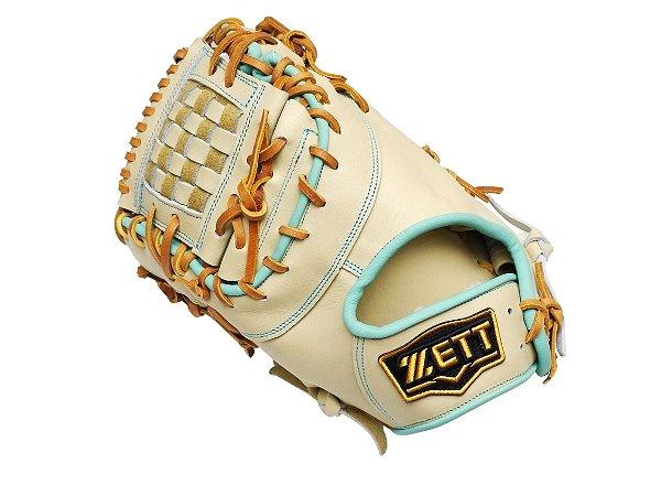 ZETT Pro Model Elite 12.5 inch Left Hand Throw First Base Mitt - Beige/Skyblue #1