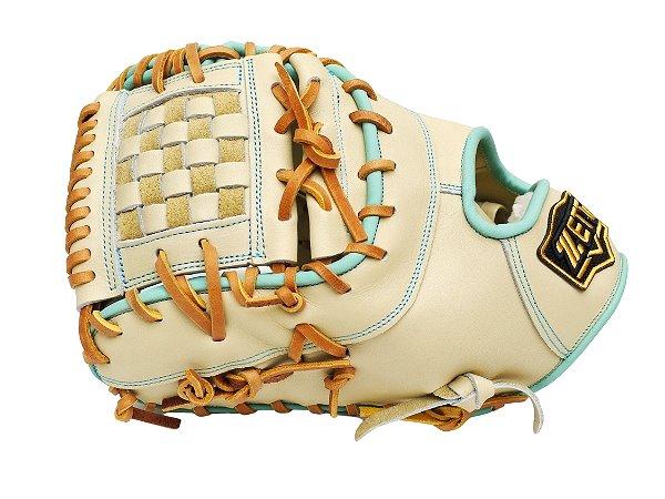 ZETT Pro Model Elite 12.5 inch Left Hand Throw First Base Mitt - Beige/Skyblue #4