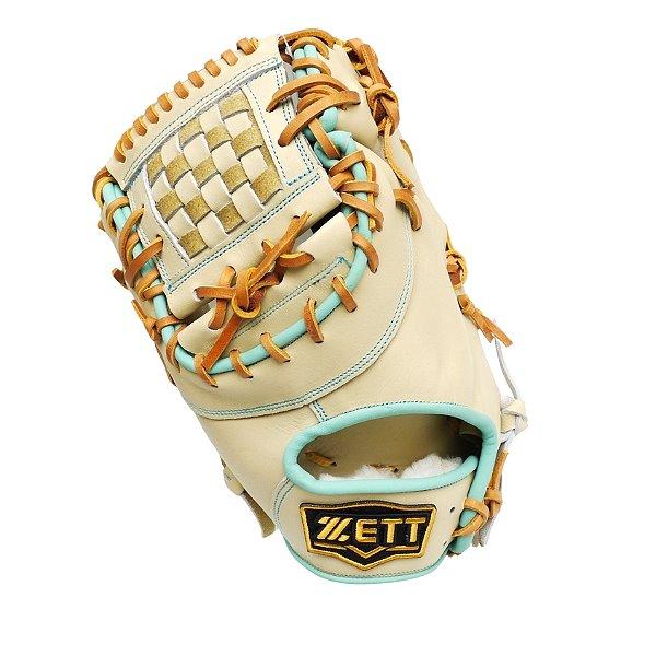ZETT Pro Model Elite 12.5 inch Left Hand Throw First Base Mitt - Beige/Skyblue #6