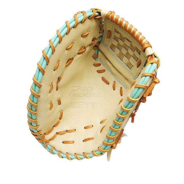 ZETT Pro Model Elite 12.5 inch Left Hand Throw First Base Mitt - Beige/Skyblue #7