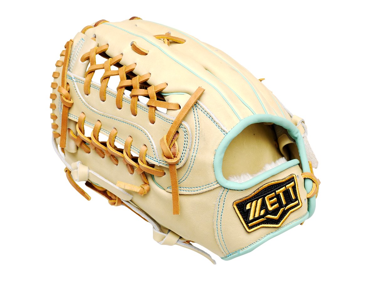 ZETT Pro Model Elite 12.5 inch Left Hand Throw Outfielder Glove - Beige/Skyblue #1