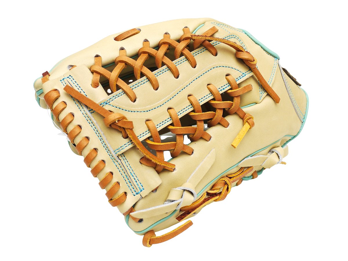 ZETT Pro Model Elite 12.5 inch Left Hand Throw Outfielder Glove - Beige/Skyblue #2