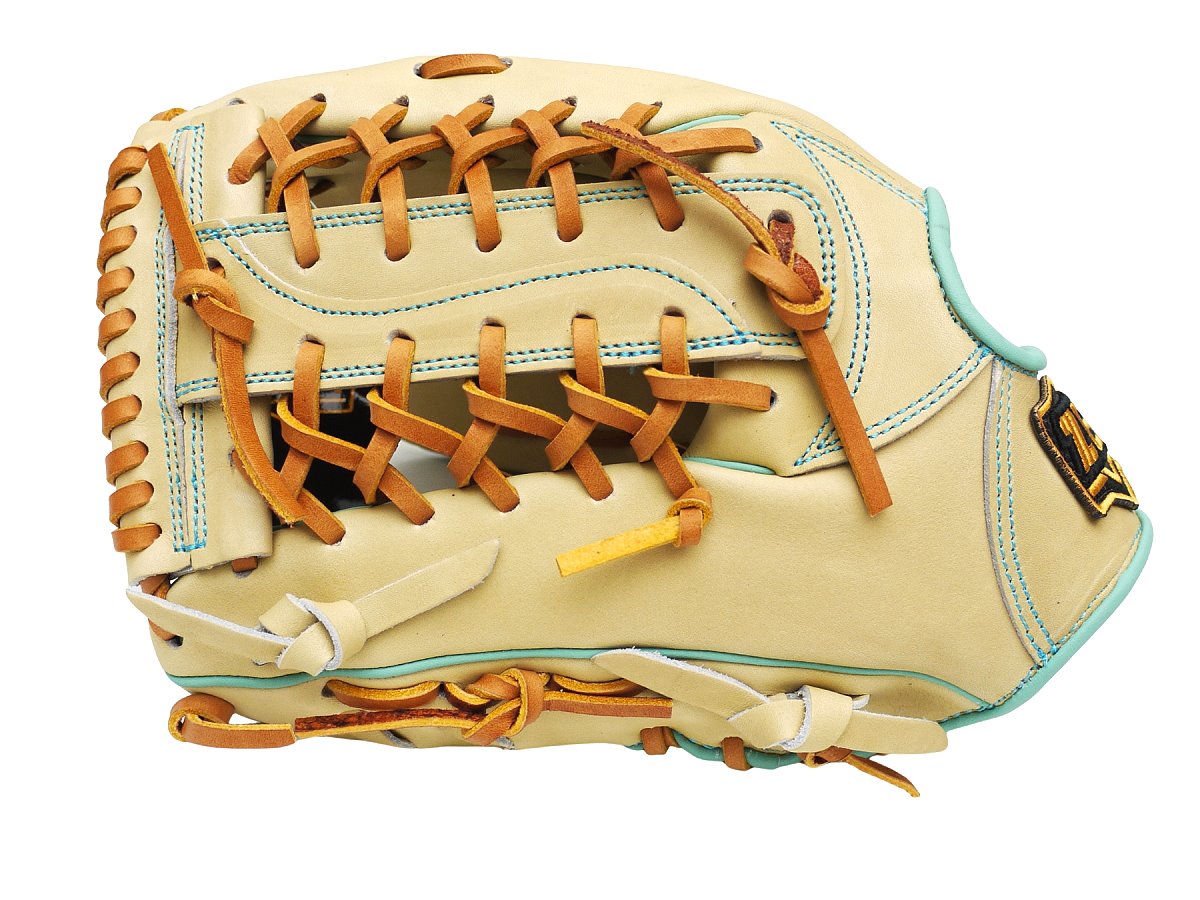ZETT Pro Model Elite 12.5 inch Left Hand Throw Outfielder Glove - Beige/Skyblue #4