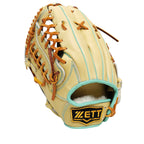 ZETT Pro Model Elite 12.5 inch Left Hand Throw Outfielder Glove - Beige/Skyblue #6