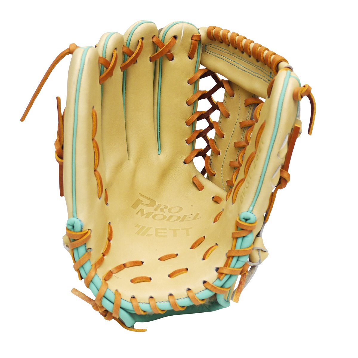 ZETT Pro Model Elite 12.5 inch Left Hand Throw Outfielder Glove - Beige/Skyblue #7