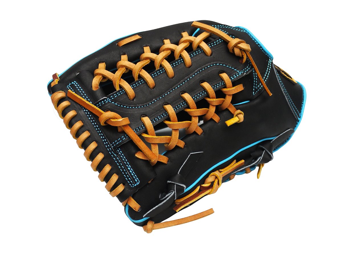 ZETT Pro Model Elite 12.5 inch Left Hand Throw Outfielder Glove - Black/Skyblue #2