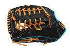 ZETT Pro Model Elite 12.5 inch Left Hand Throw Outfielder Glove - Black/Skyblue #4