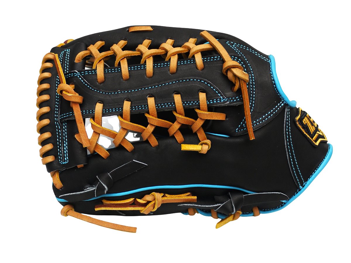 ZETT Pro Model Elite 12.5 inch Left Hand Throw Outfielder Glove - Black/Skyblue #4