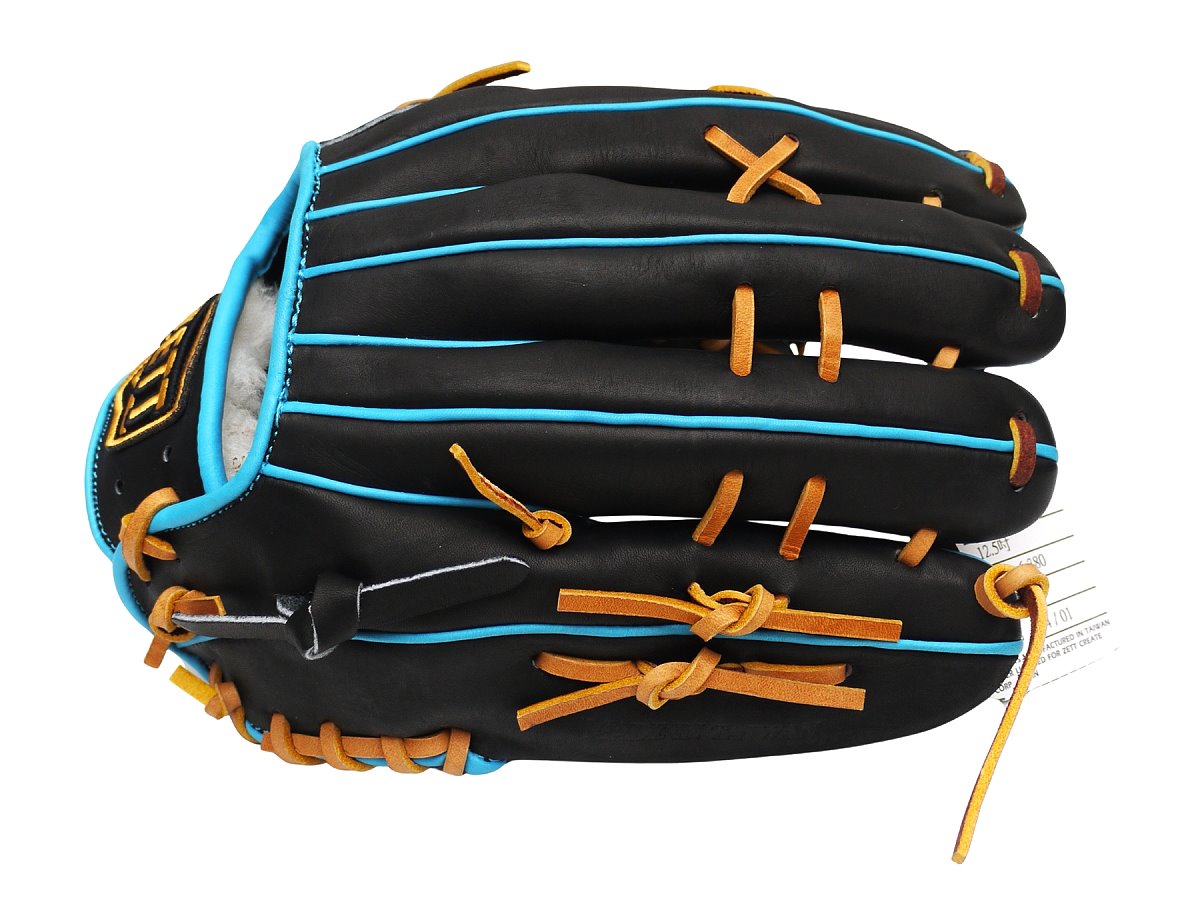 ZETT Pro Model Elite 12.5 inch Left Hand Throw Outfielder Glove - Black/Skyblue #5