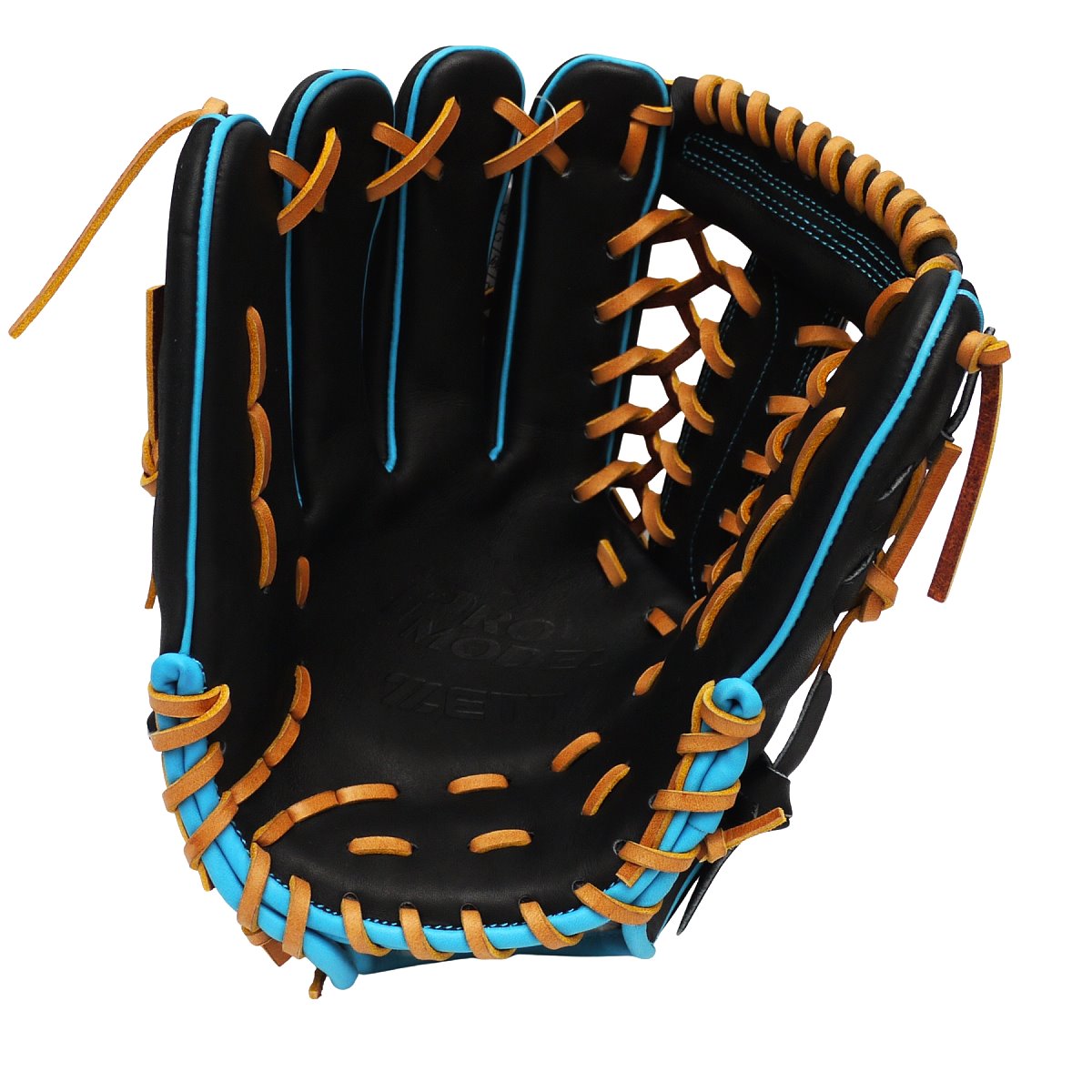 ZETT Pro Model Elite 12.5 inch Left Hand Throw Outfielder Glove - Black/Skyblue #7