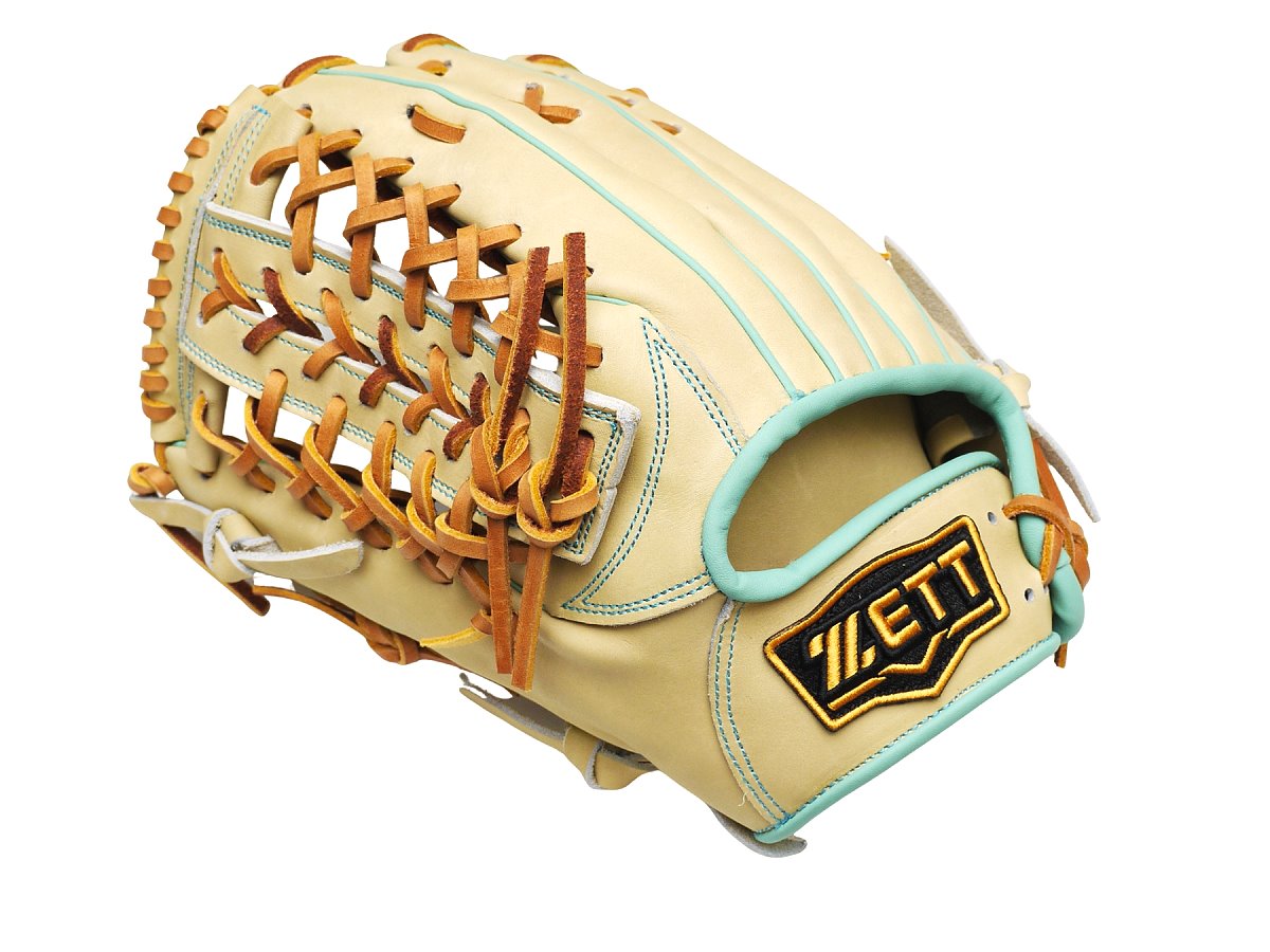 ZETT Pro Model Elite 12.75 inch Left Hand Throw Outfielder Glove - Beige/Skyblue #1