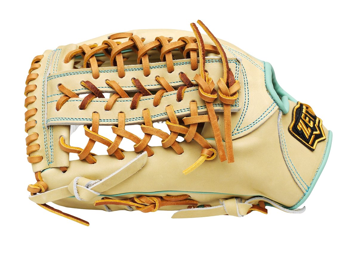 ZETT Pro Model Elite 12.75 inch Left Hand Throw Outfielder Glove - Beige/Skyblue #4