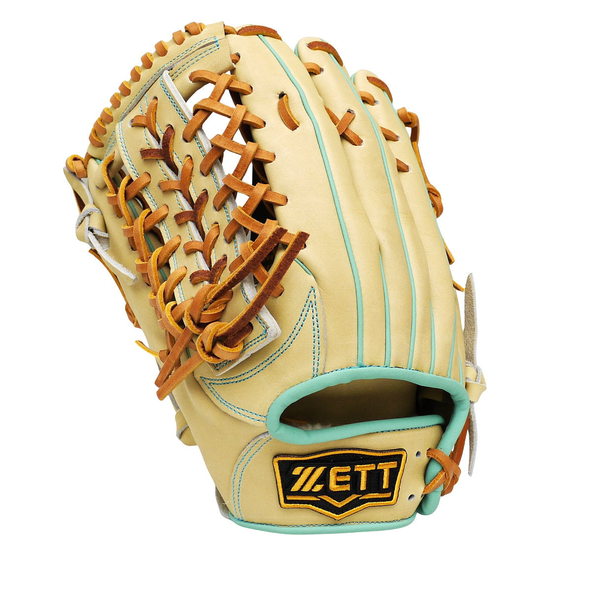 ZETT Pro Model Elite 12.75 inch Left Hand Throw Outfielder Glove - Beige/Skyblue #6