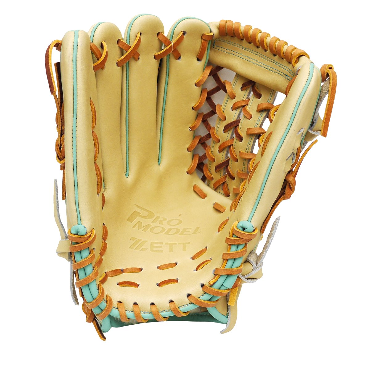 ZETT Pro Model Elite 12.75 inch Left Hand Throw Outfielder Glove - Beige/Skyblue #7