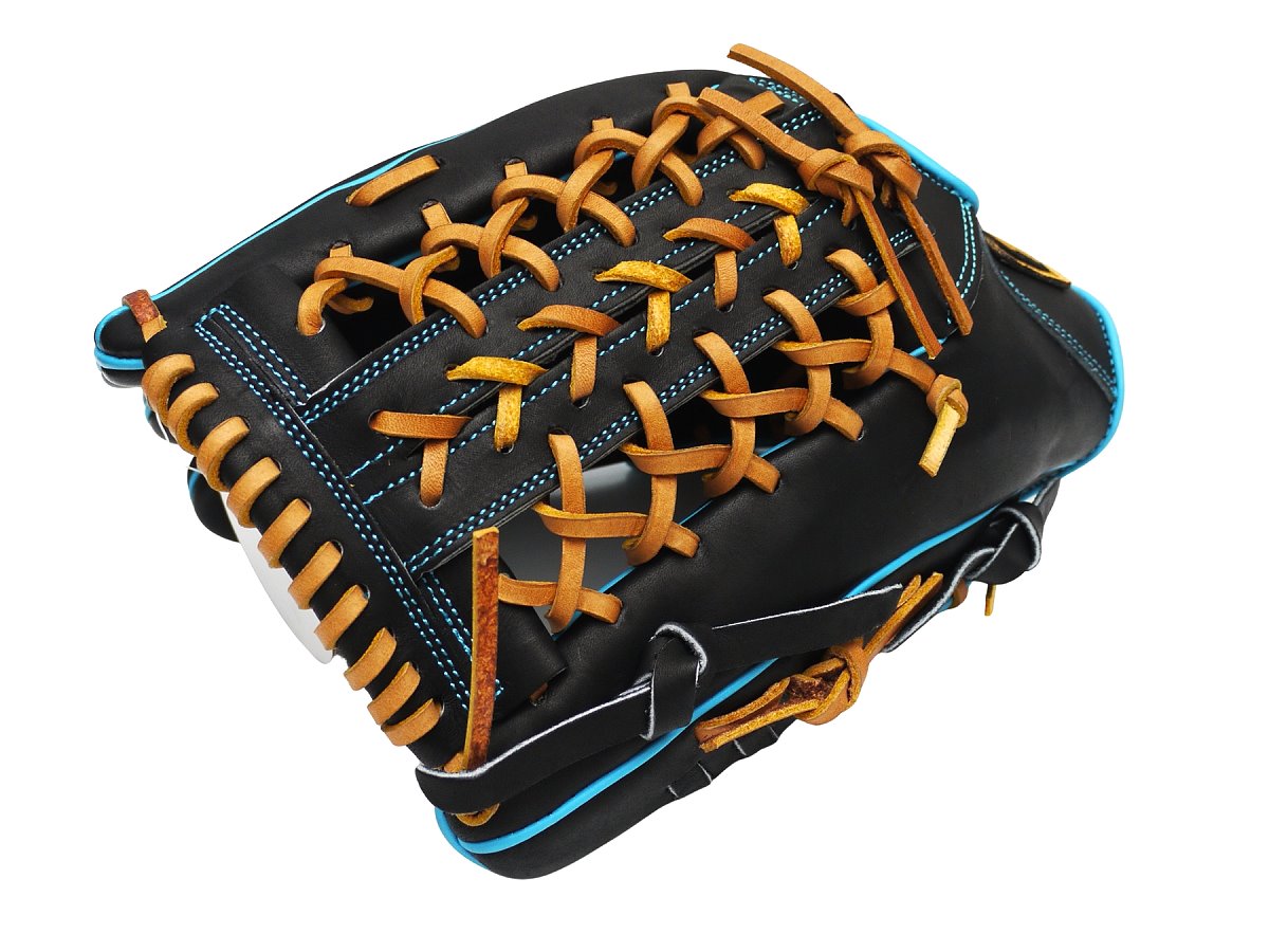 ZETT Pro Model Elite 12.75 inch Left Hand Throw Outfielder Glove - Black/Skyblue #2