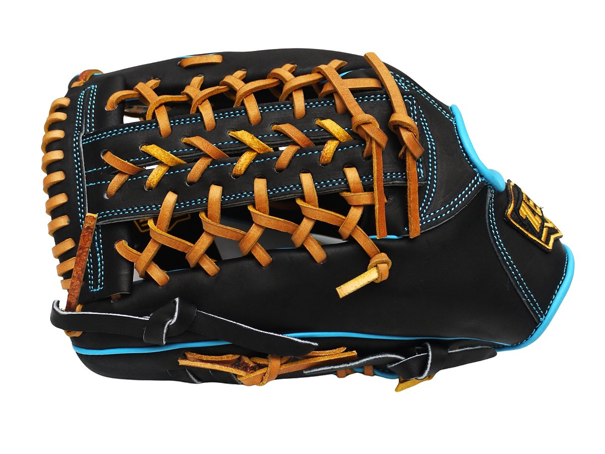 ZETT Pro Model Elite 12.75 inch Left Hand Throw Outfielder Glove - Black/Skyblue #4