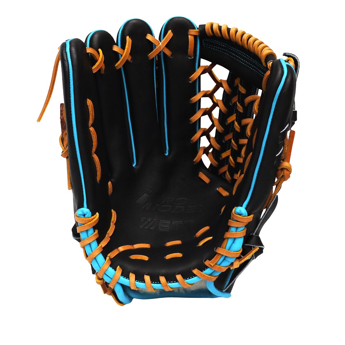 ZETT Pro Model Elite 12.75 inch Left Hand Throw Outfielder Glove - Black/Skyblue #7