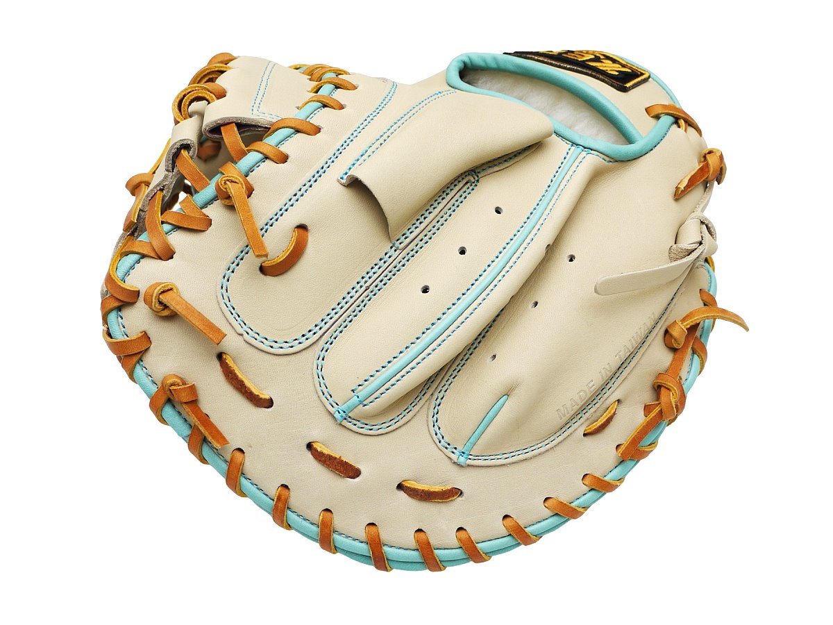 ZETT Pro Model - Elite Series 33" Open Back Catcher's Mitt - Beige/Skyblue #3
