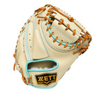 ZETT Pro Model - Elite Series 33" Open Back Catcher's Mitt - Beige/Skyblue #6